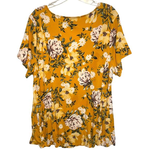 Torrid Super Soft Mustard Floral Top Womens 2X Fit & Flare Button Front Knit - Picture 4 of 9